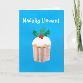 おもしろいウェールズ語クリスマスカードカップケーキホリー シーズンカード