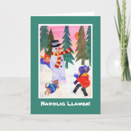 おもしろいウェールズ語クリスマスカード、雪だるま シーズンカード