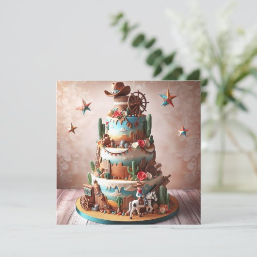 おもしろいウエスタンをテーマにした子供の誕生日 カード (スタンド正面)