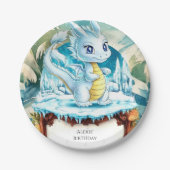 おもしろいウォーターカラードラゴン誕生日 ペーパープレート (正面)