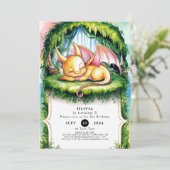 おもしろいウォーターカラードラゴン誕生日 招待状 (スタンド正面)