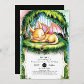 おもしろいウォーターカラードラゴン誕生日 招待状 (正面/裏面)