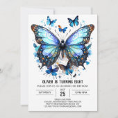 おもしろいウォーターカラーバタフライボーイ誕生日 招待状 (正面)