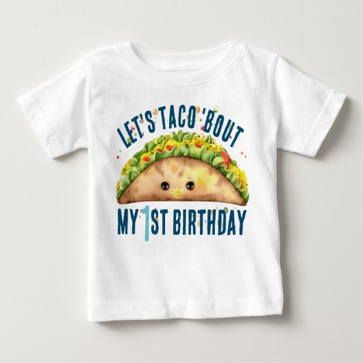 おもしろいウォーターカラーフィエスタレッツタコマイ1歳の誕生日 ベビーTシャツ (正面)