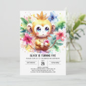 おもしろいウォーターカラーモンキー誕生日 招待状 (スタンド正面)