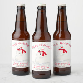おもしろいウォーターカラー雪だるまハッピーホリデー ビールラベル