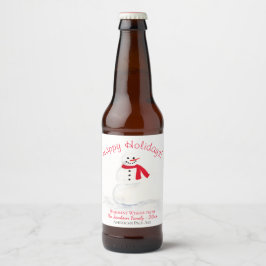 おもしろいウォーターカラー雪だるまハッピーホリデー ビールラベル