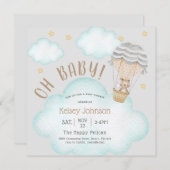 おもしろいウッドランドテディベアバルーンベビーシャワー 招待状 (正面/裏面)