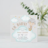 おもしろいウッドランドテディベアバルーンベビーシャワー 招待状 (スタンド正面)