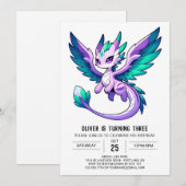 おもしろいウッドランドドラゴン誕生日 招待状 (正面/裏面)