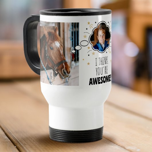 おもしろいウマ考えマ・バブル任意のペット写真 トラベルマグ