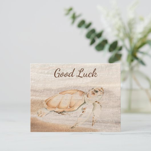 おもしろいウミガメかわいい動物自然アート幸運 ポストカード (スタンド正面)