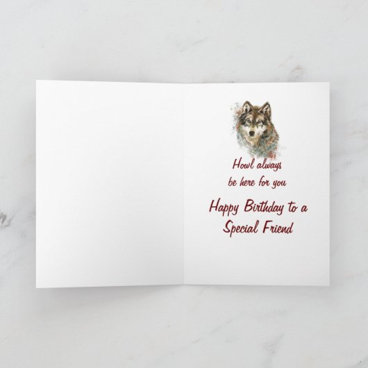 おもしろいウ間抜けォーターカラーウルフ誕生日フレンドユーモア シーズンカード (内部)