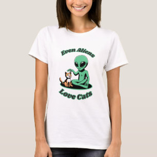 おもしろいエイリアンとおもしろい猫。おもしろい動物 Tシャツ