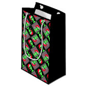 おもしろいエイリアンサンタギークスモールクリスマスパターン スモールペーパーバッグ (正面アングル)