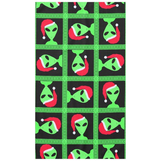 おもしろいエイリアンサンタギークユーモアグリーンアンドブラックおもしろい テーブルクロス (正面)