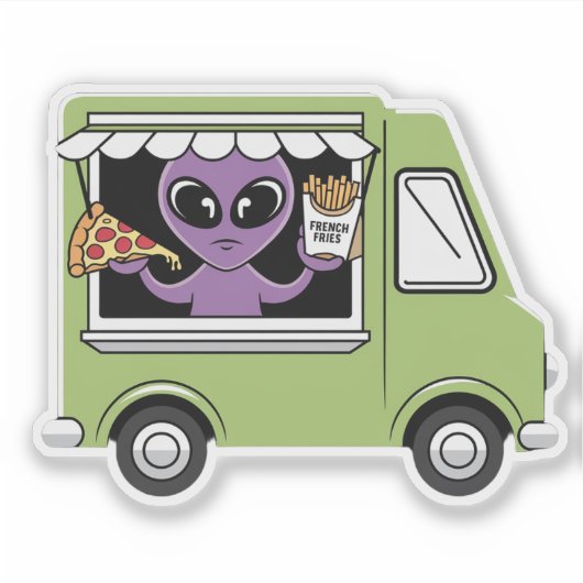 おもしろいエイリアンフードトラックフランスのフリット及びピザ シール (正面)