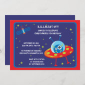 おもしろいエイリアン宇宙船ボーイズ誕生日パーティー招待状 招待状 (正面/裏面)