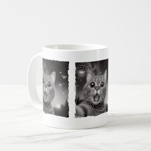 おもしろいエイリアン猫の誘拐驚いたUFO猫好き コーヒーマグカップ (正面左)