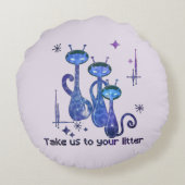 おもしろいエイリアン猫 – 「トイレに行こう」 ラウンドクッション (裏面)