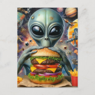おもしろいエイリアン食べズチーズバーガー ポストカード