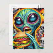 おもしろいエイリアン食べズチーズバーガー ポストカード (正面/裏面)