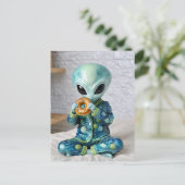 おもしろいエイリアン食べズAベーゲルインベッドインベッド ポストカード (スタンド正面)