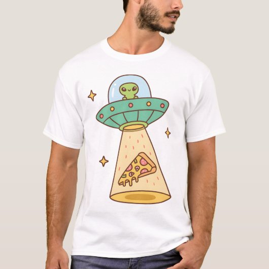 おもしろいエイリアンUFOアブダックスピザドードル Tシャツ (正面)