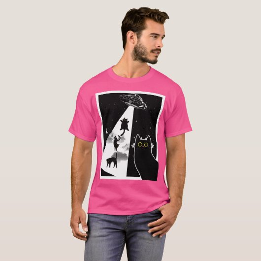 おもしろいエイリアンUfo宇宙船の猫。猫おもしろい値リスト Tシャツ (正面フル)