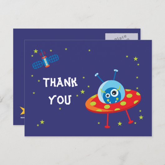 おもしろいエイリアンufo宇宙船ボーイズ感謝していユーハガキ ポストカード (正面/裏面)