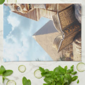 おもしろいエジプト読のスフィンクス像の古書 キッチンタオル (折り畳み)