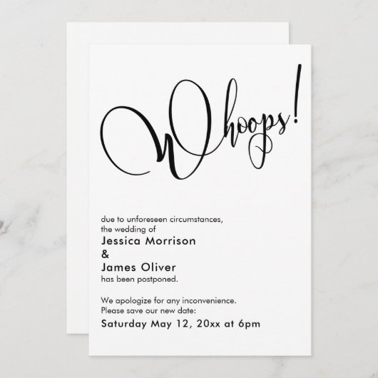 おもしろいエレガントおっ!」 延期さ結婚れたカード 招待状 (正面/裏面)