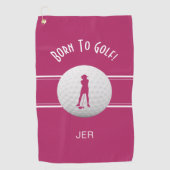 おもしろいエレガントゴルファーのスポーツシルエットピンクモダン色 ゴルフタオル (正面)