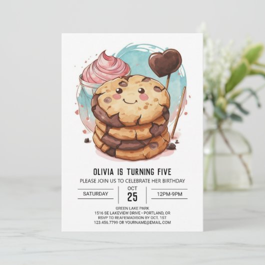 おもしろいエレガントチョコレートクッキー誕生日 招待状 (スタンド正面)