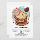 おもしろいエレガントチョコレートクッキー誕生日 招待状 (正面/裏面)