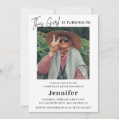 おもしろいエレガントピンク写真98歳の誕生日 招待状 (正面)