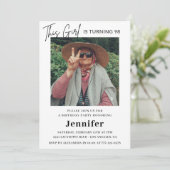 おもしろいエレガントピンク写真98歳の誕生日 招待状 (スタンド正面)