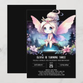 おもしろいエレガントフェアリー誕生日 招待状 (正面/裏面)