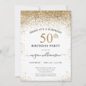 おもしろいエレガントブラック金ゴールドグリッター50th誕生日パーティー 招待状 (正面)