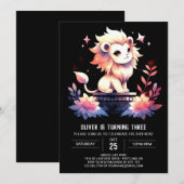 おもしろいエレガントライオン誕生日 招待状 (正面/裏面)