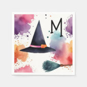 おもしろいエンチャントカラフルハロウィーン魔女の水色 スタンダードカクテルナプキン (正面)