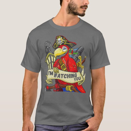 おもしろいオウムはIm WatchingとTeeを見る Tシャツ (正面)