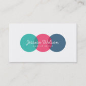 おもしろいオカラフルバモダンラップ円ティール(緑がかった色)ピンクブルー 名刺 (正面)