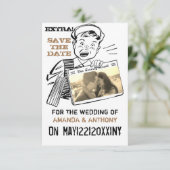 おもしろいオリジナル写真の結婚式延期のお知らせ 招待状 (スタンド正面)