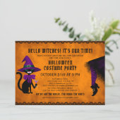 おもしろいオレンジウィッチハットブラックキャットハロウィーンを飲む 招待状 (スタンド正面)