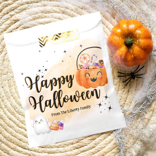 おもしろいオレンジカボチャ水の色の子供がトリックまたは治療 フェイバーバッグ