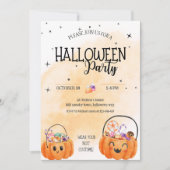 おもしろいオレンジカボチャ水カラーキッズハローウィンパーティ 招待状 (正面)