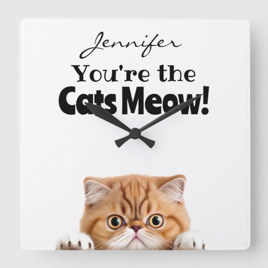 おもしろいオレンジジンジャータブビーキャットウォールクロック スクエア壁時計 (正面)