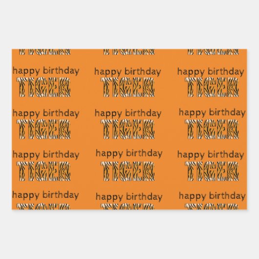 おもしろいオレンジハッピーバースデータイガー ラッピングペーパーシート (正面)