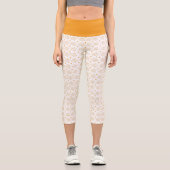 おもしろいオレンジホワイトハンドドロースマイル顔日 カプリレギンス (正面)